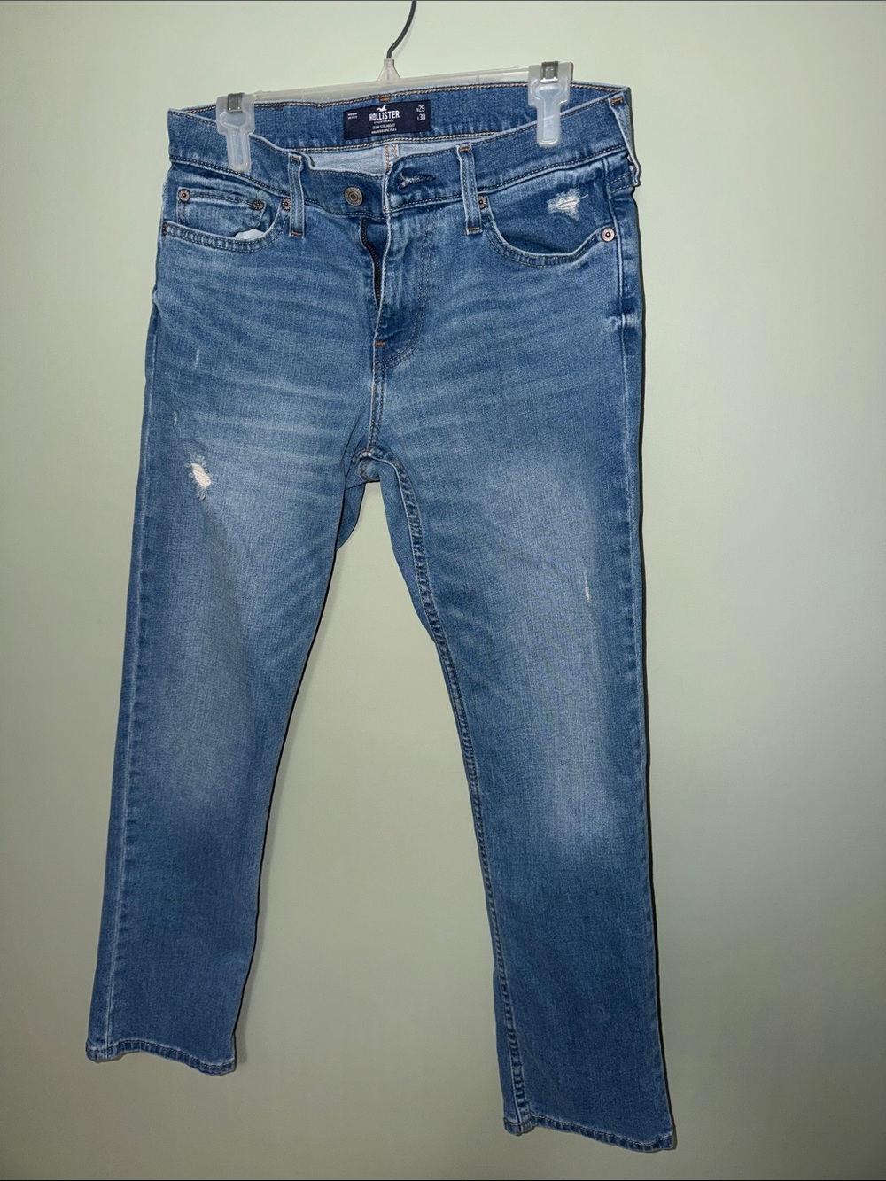 Hollister Men’s Slim Straight Distressed Jeans 29x30 Light Wash